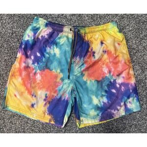Mens Tie Dye Swim Trunks Large Broken Threads Multicolor Beach Pool Mesh Lined